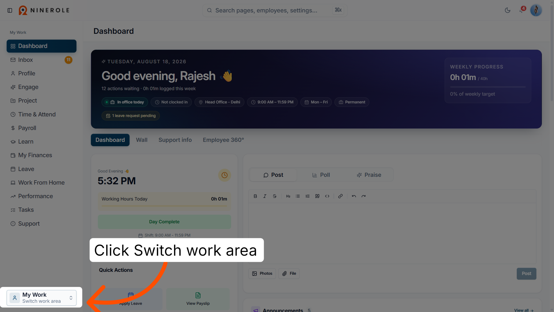 Access Work Area Switcher