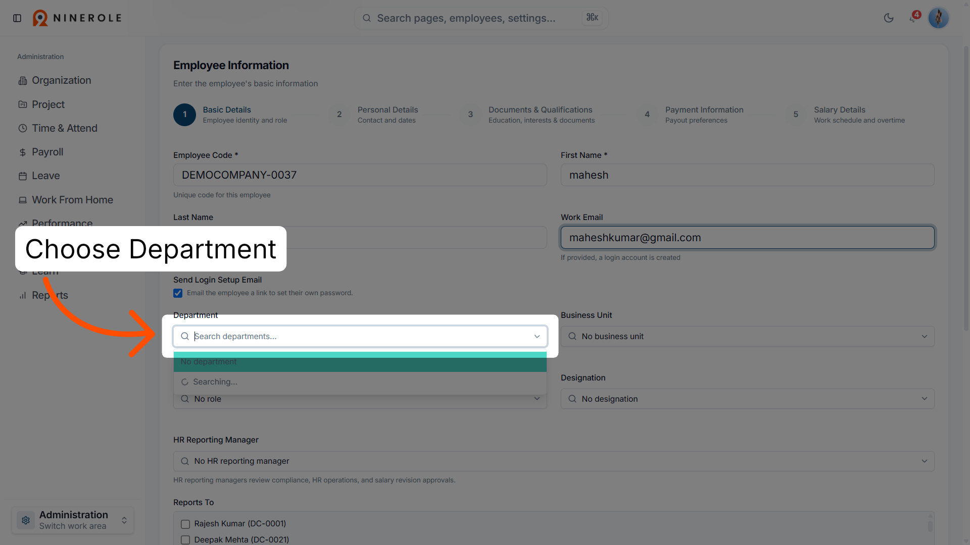 Open Department Dropdown