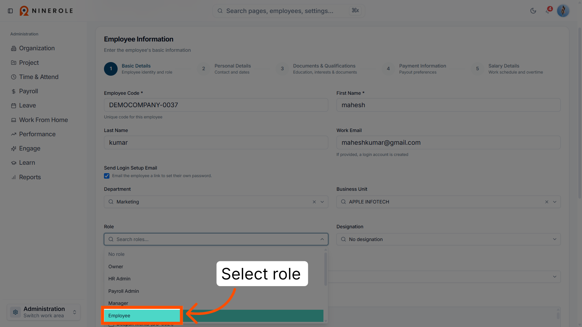 Select Employee Role
