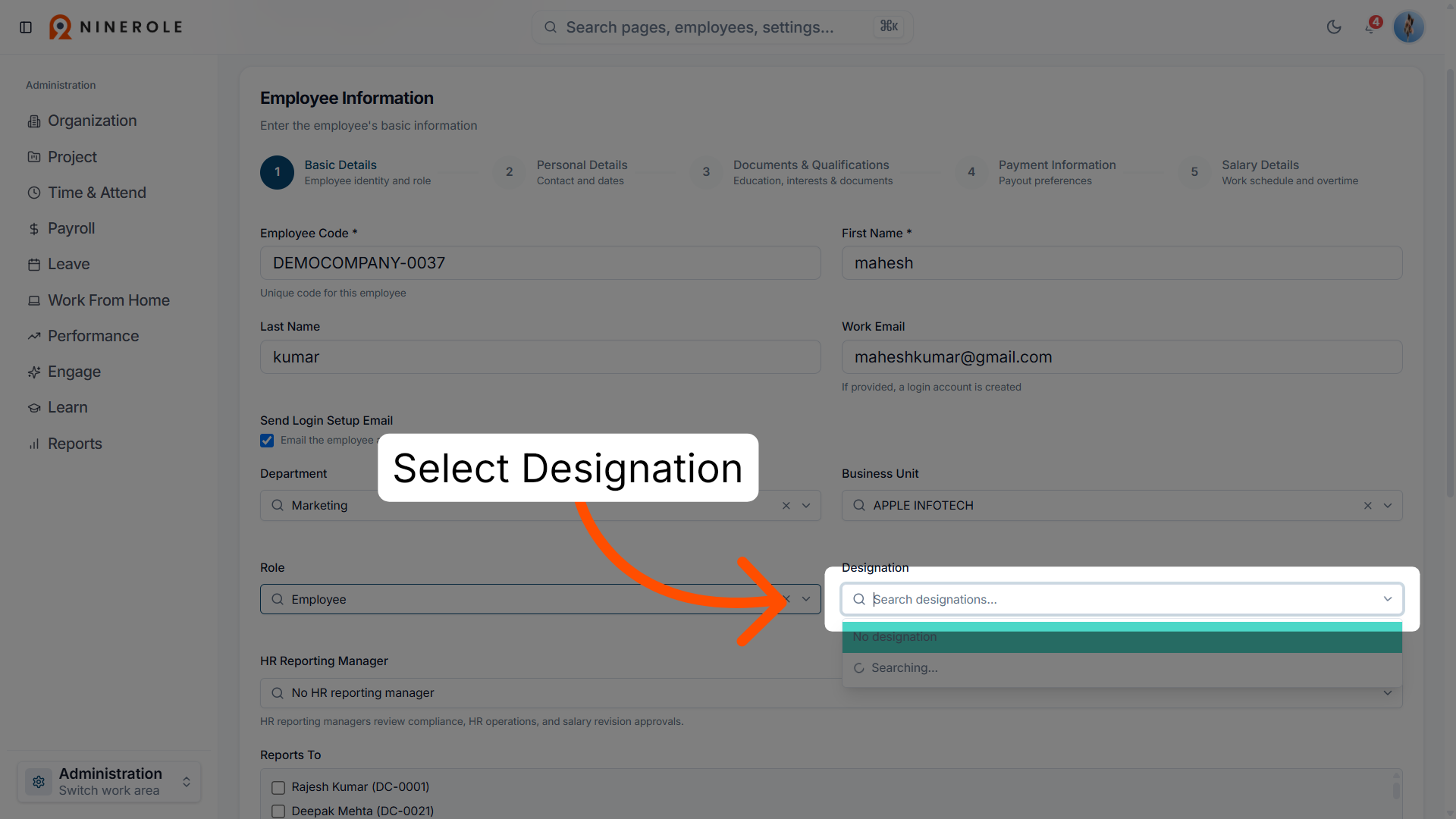 Open Designation Dropdown