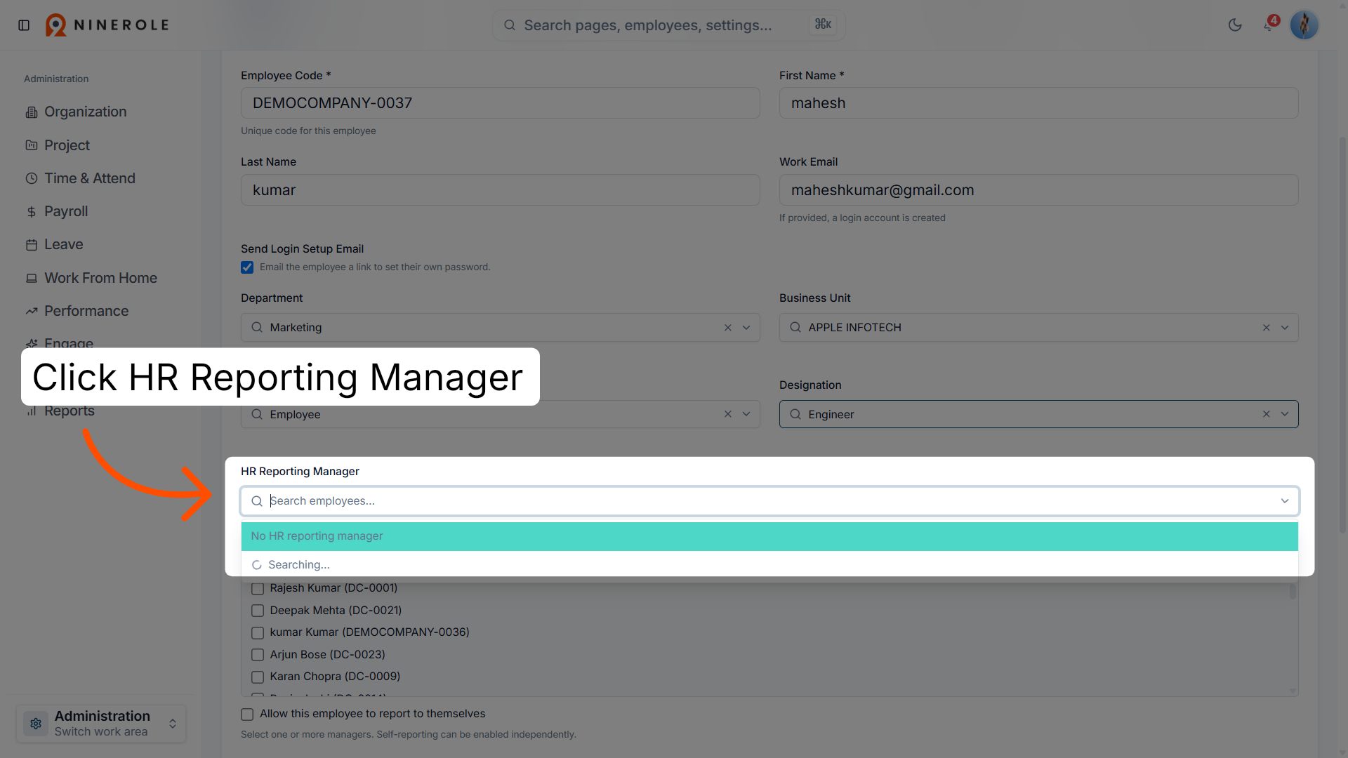 Open HR Reporting Manager Field