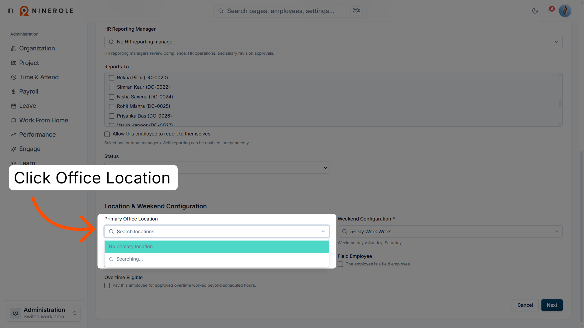 Open Office Location Dropdown