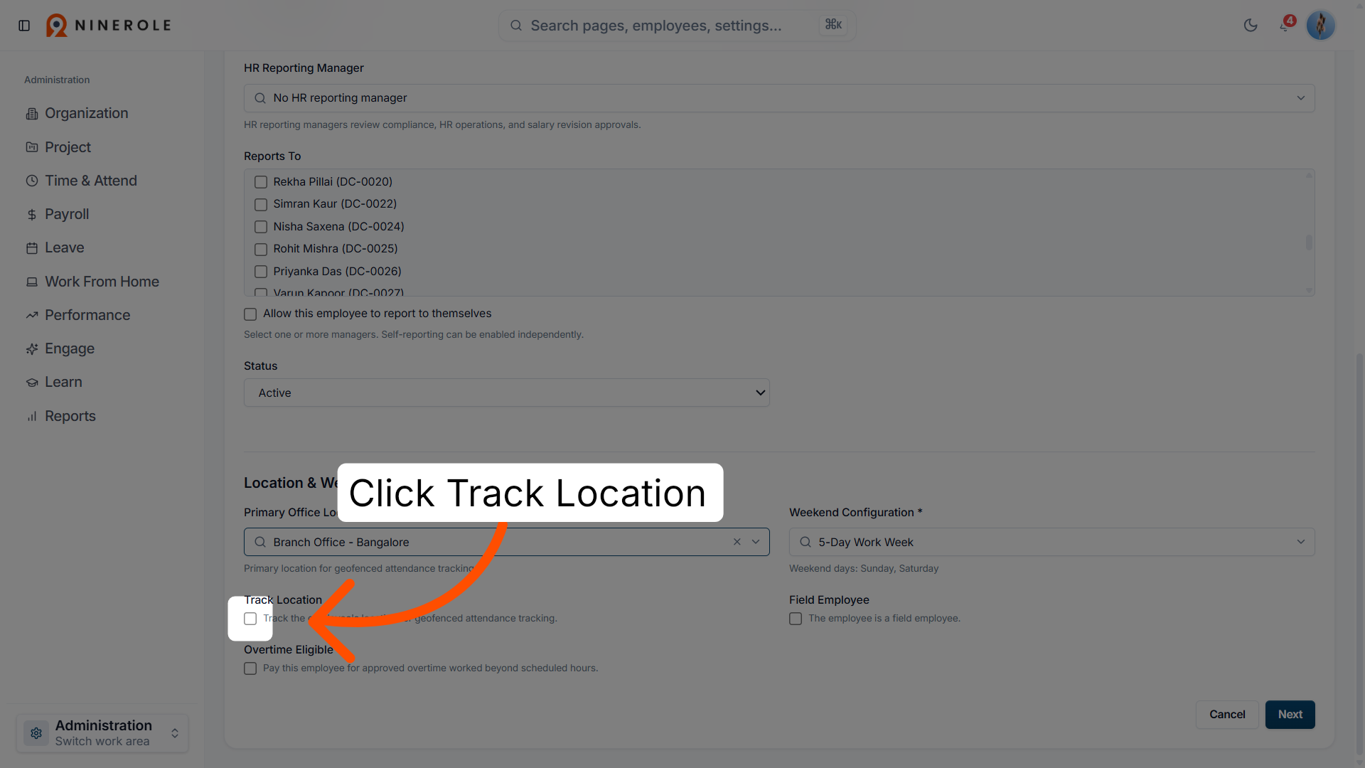 Open Track Location Field