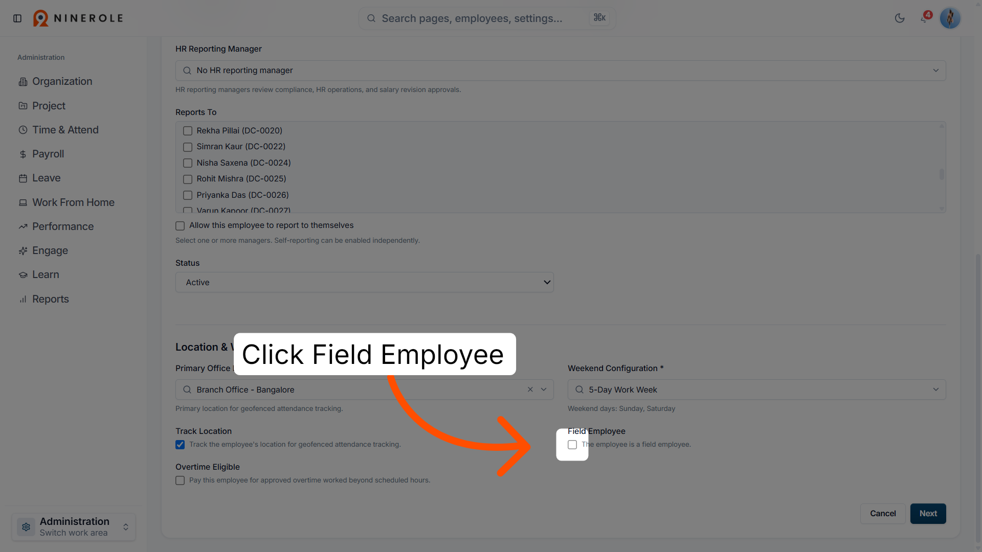 Select Field Employee Option