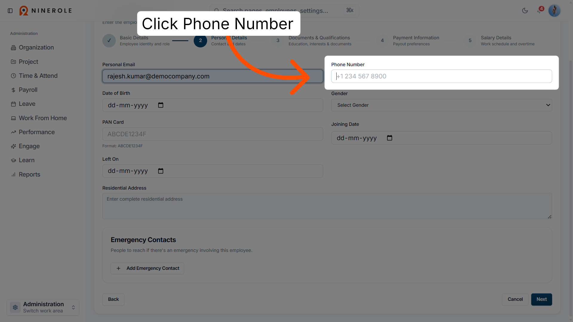 Select Phone Number Field