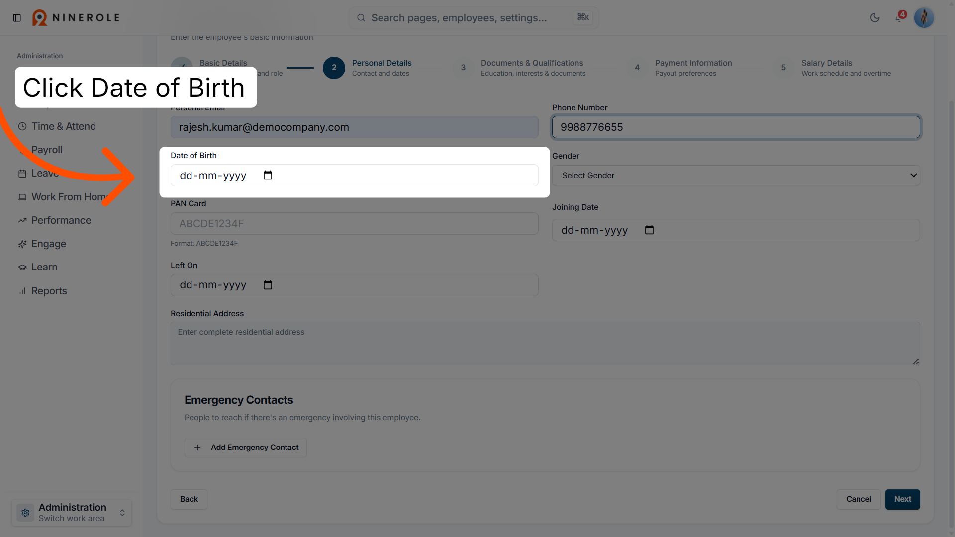 Select Date of Birth Field