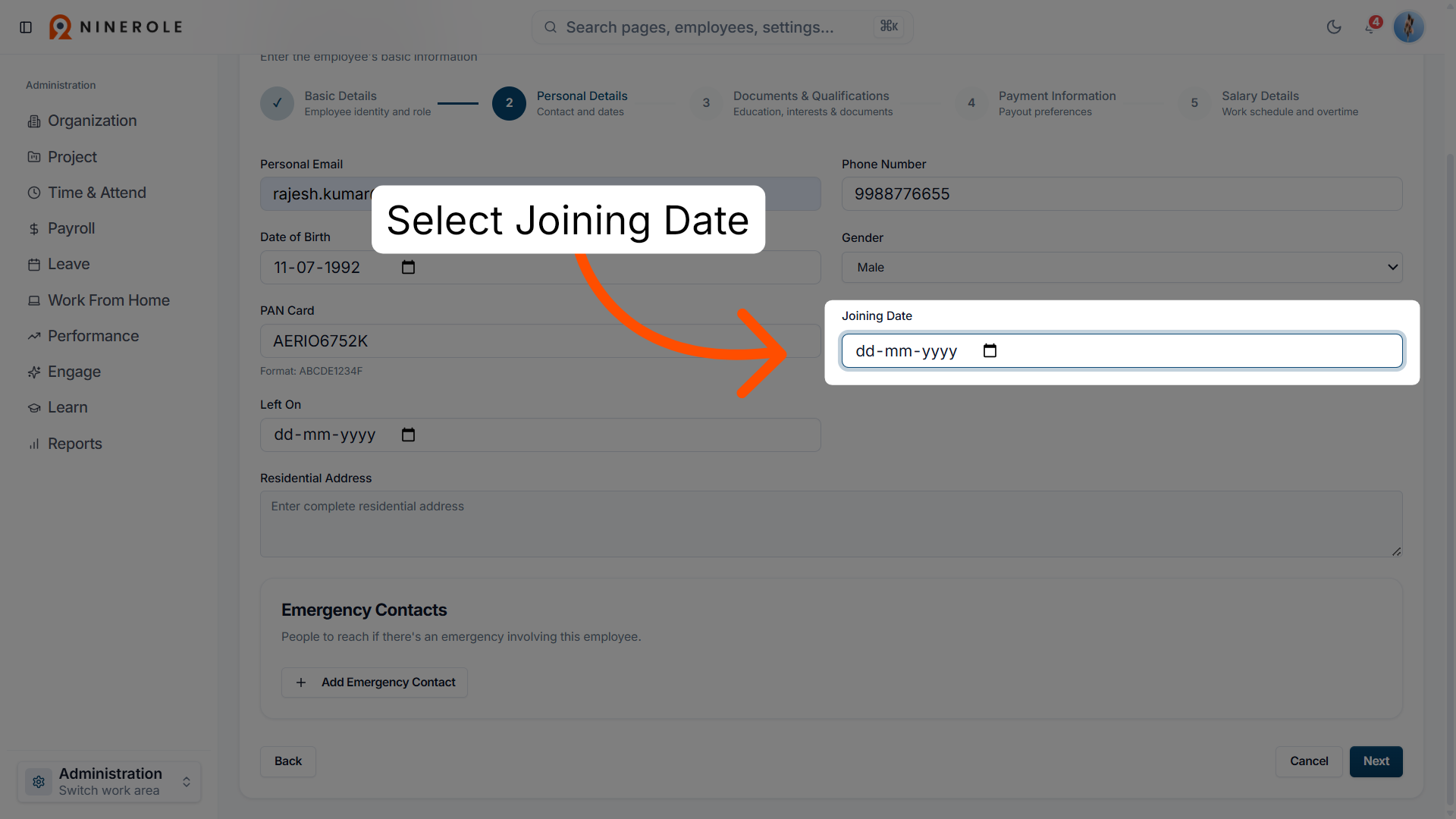 Reopen Joining Date Field