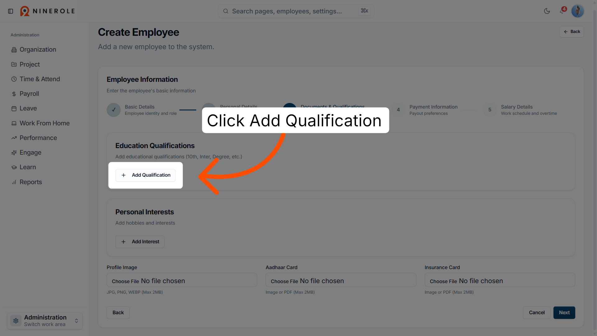Add Qualification Entry