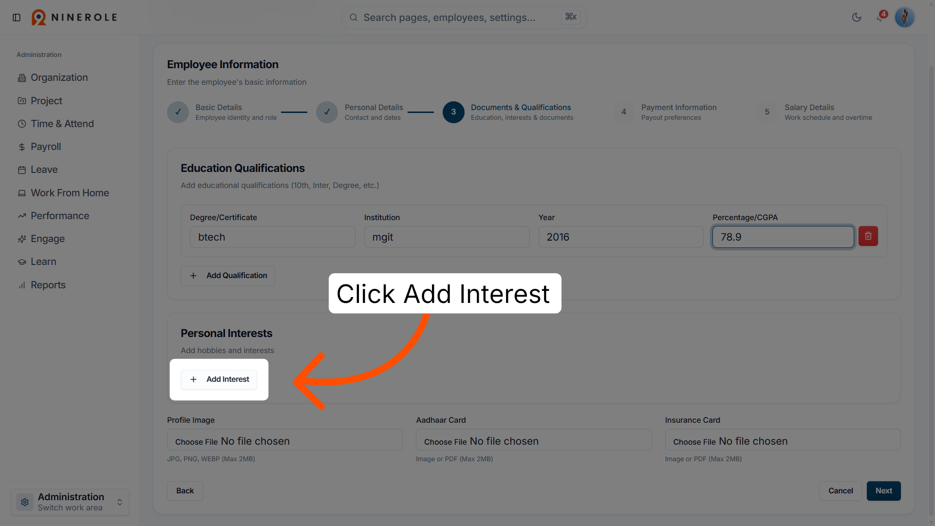 Add Interest Entry