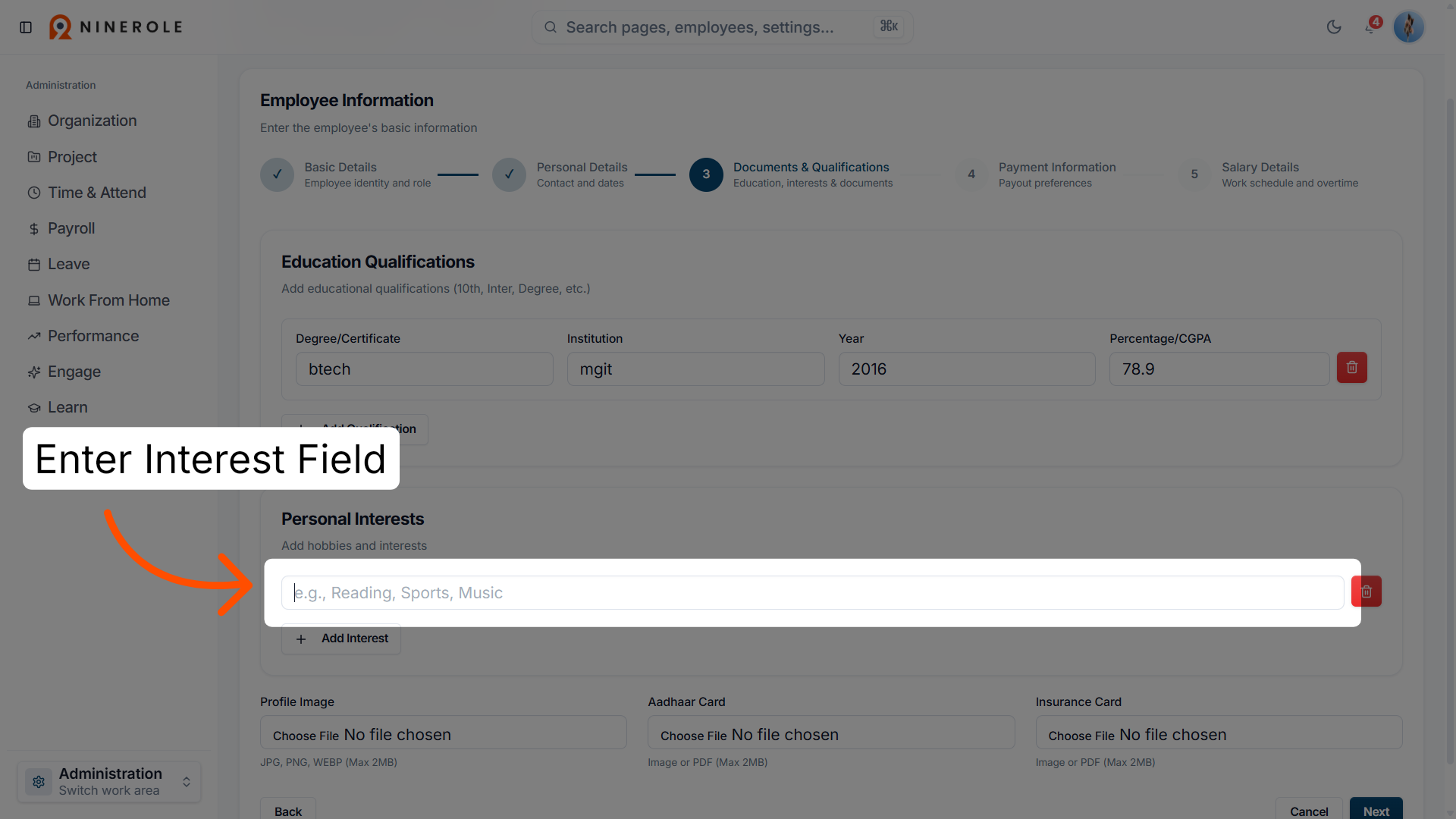 Select Interest Field