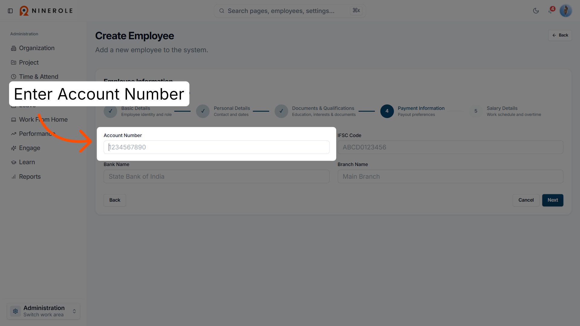 Select Account Number Field