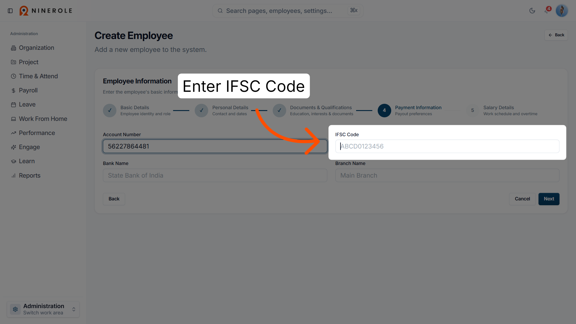 Select IFSC Code Field