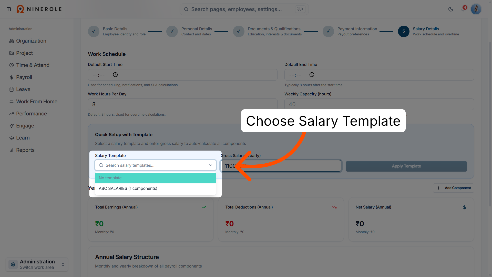 Open Salary Template Dropdown