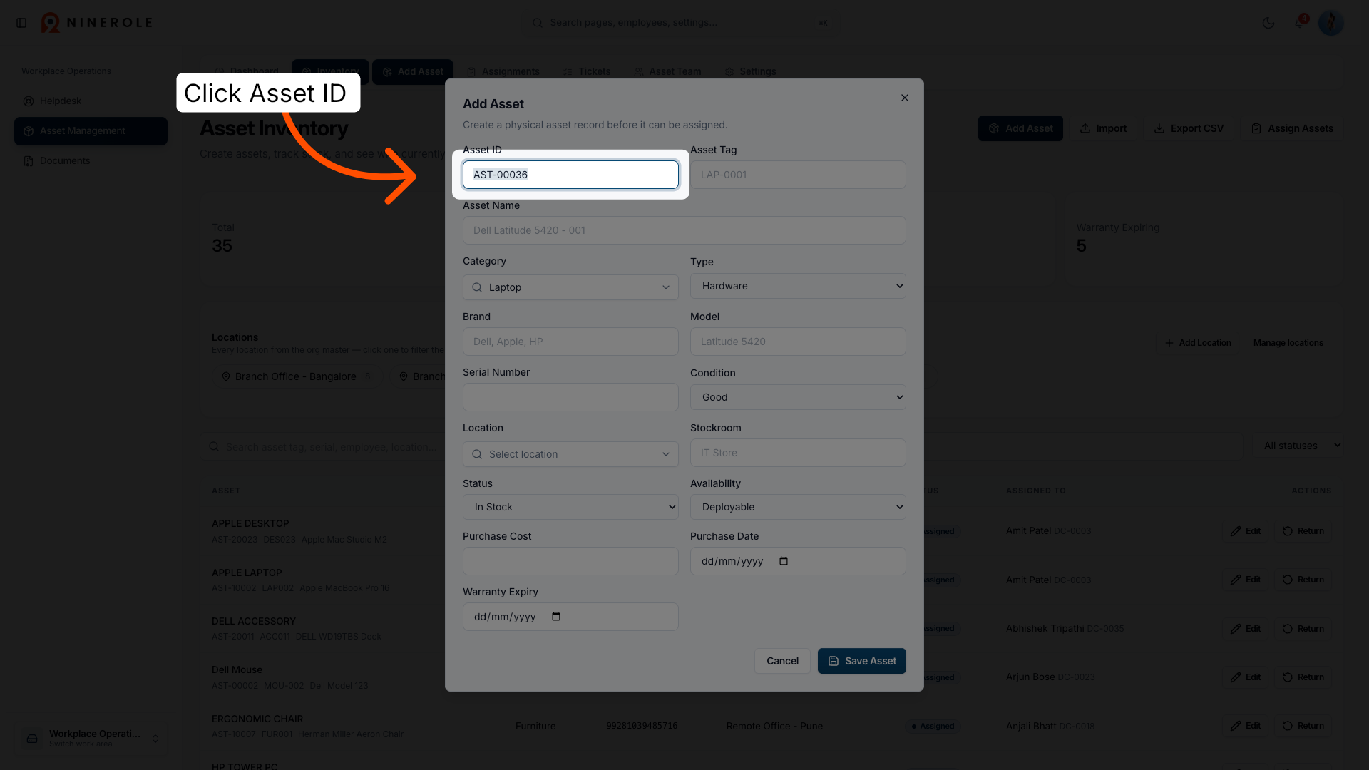 Select Asset ID Field