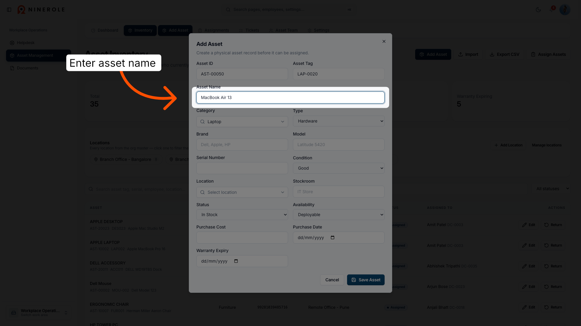 Enter Asset Name
