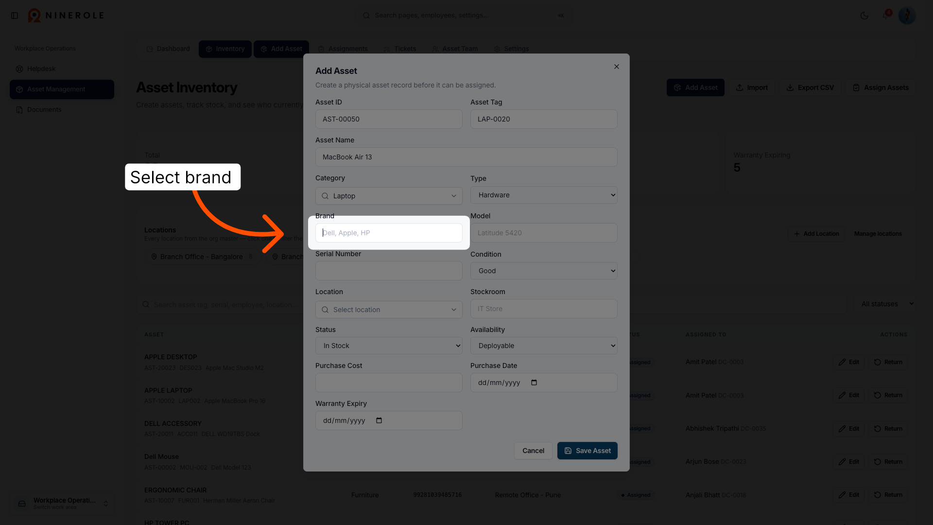 Select Brand Field