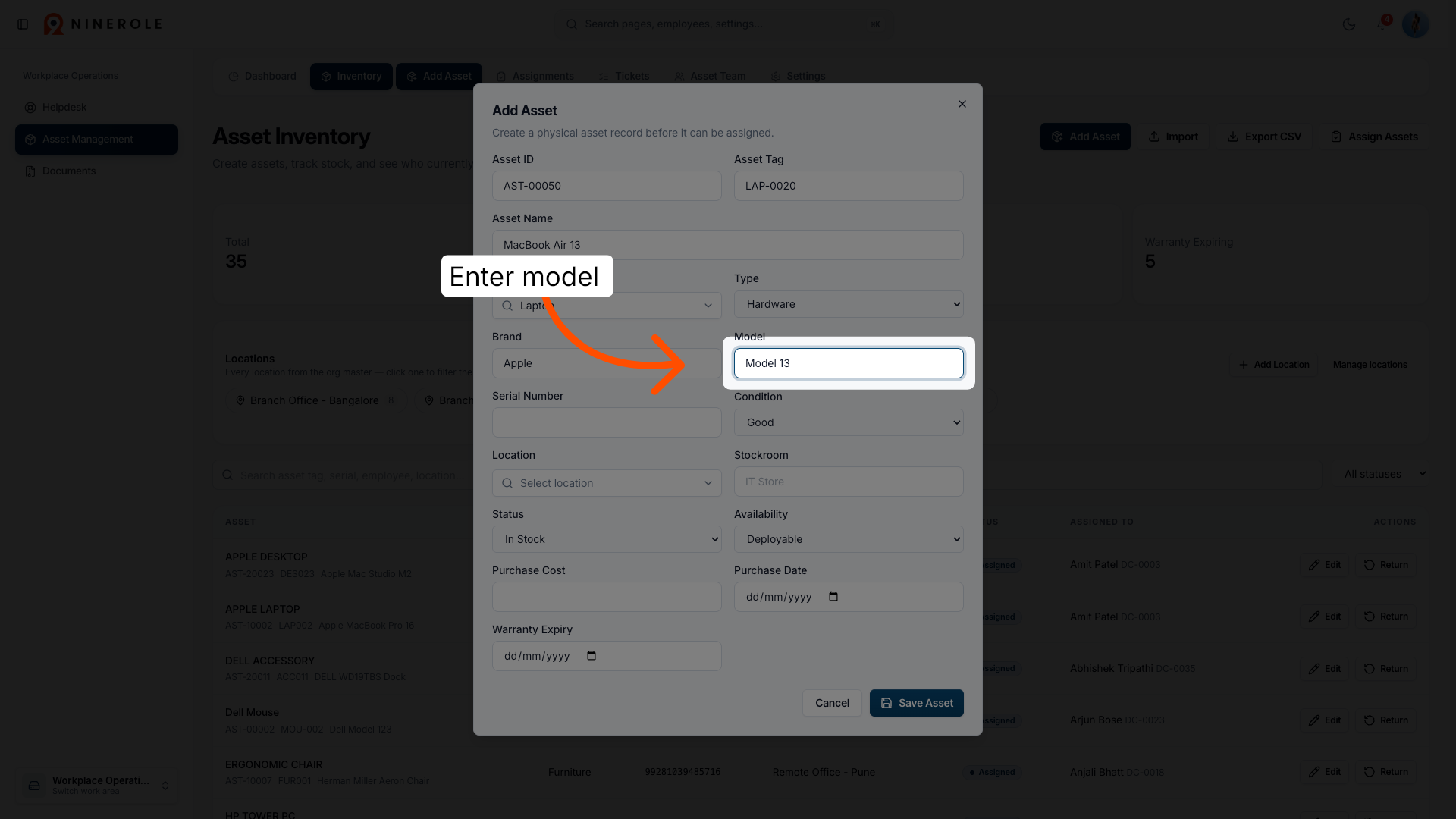 Enter Model Information