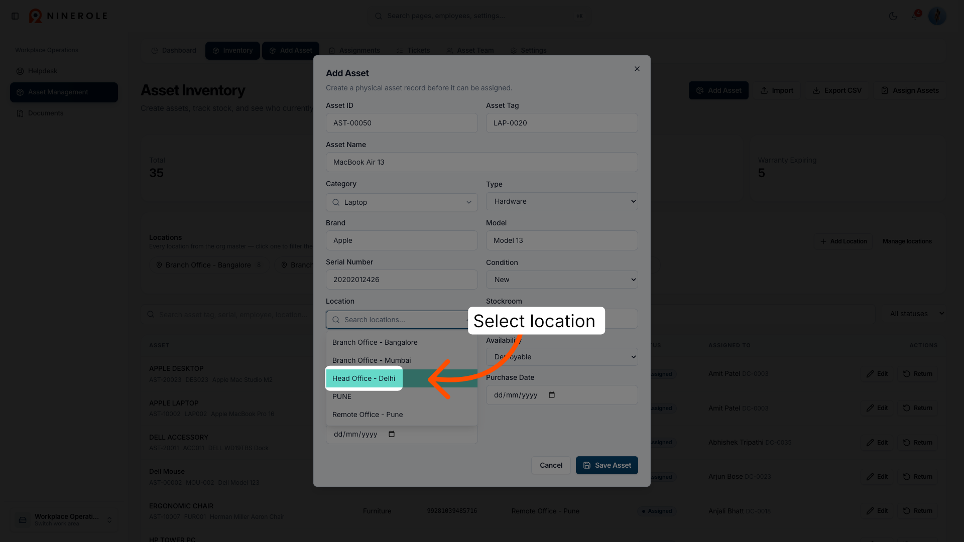 Choose Head Office Location