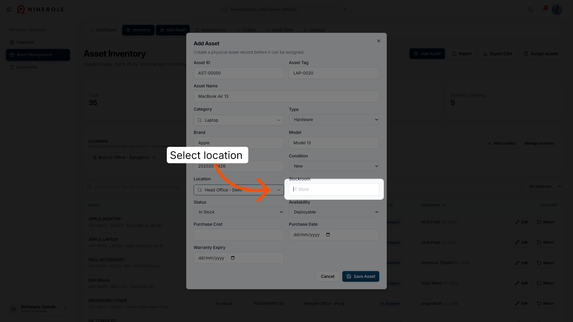 Select Stockroom Location