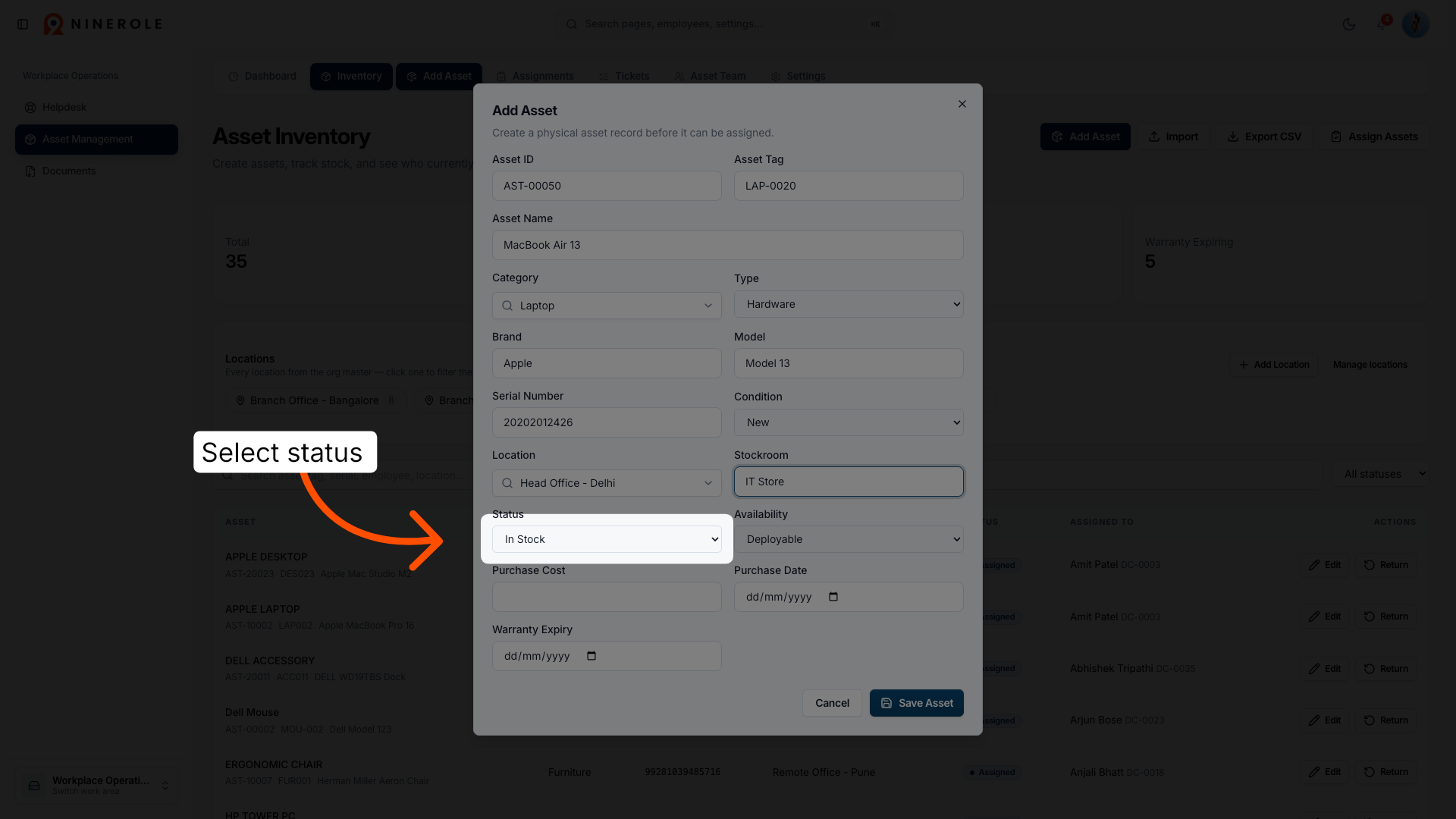 Select Asset Status