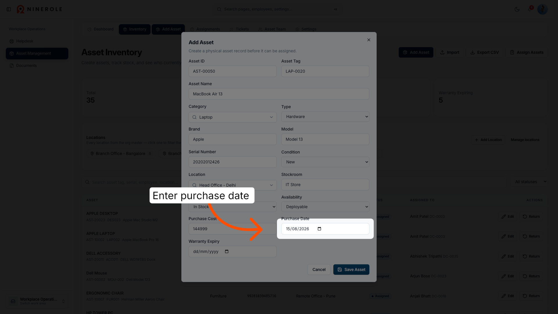 Enter Purchase Date