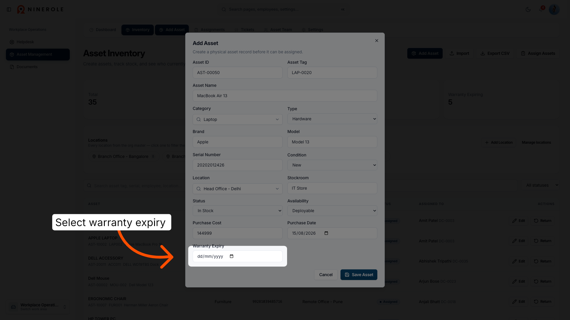 Select Warranty Expiry Field