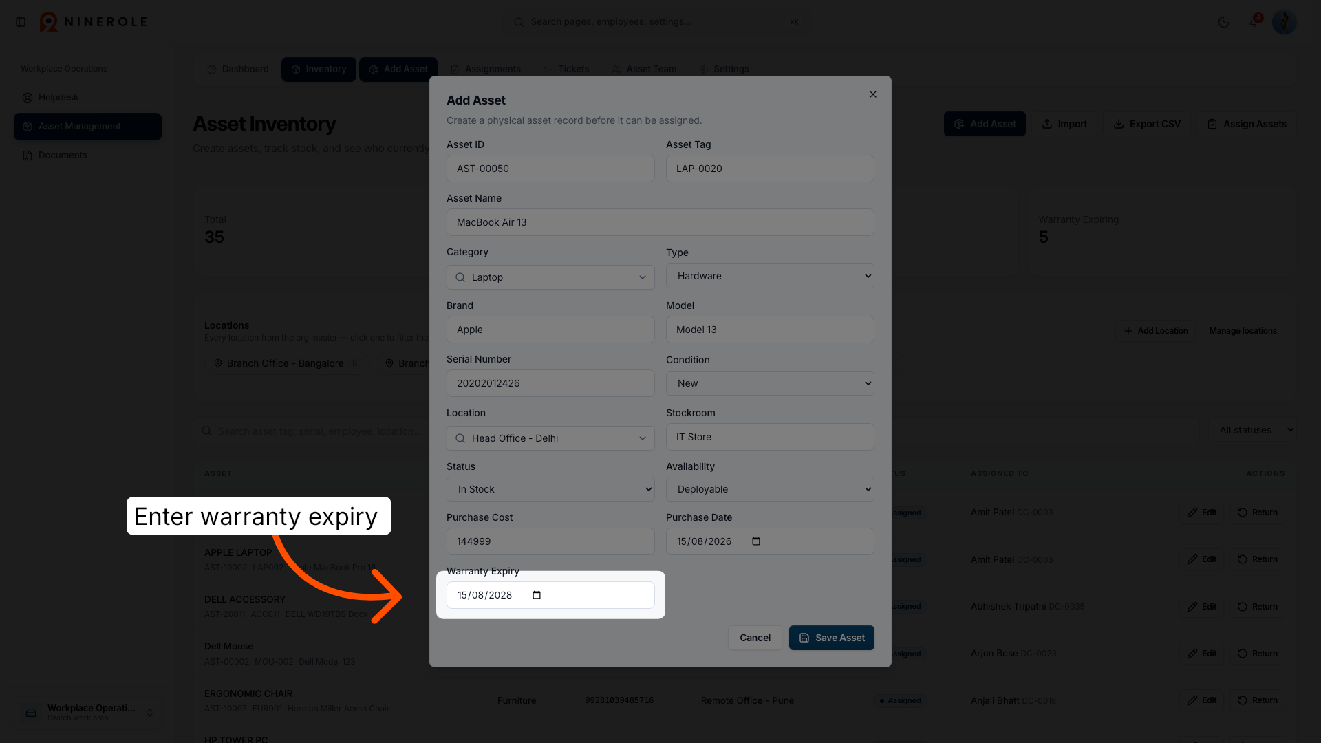 Enter Warranty Expiry Date