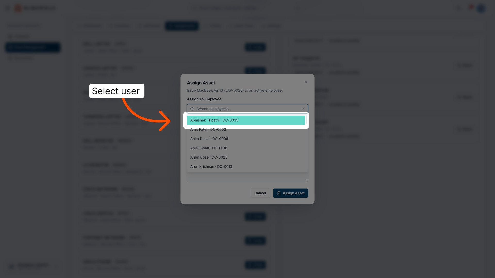Select User for Assignment