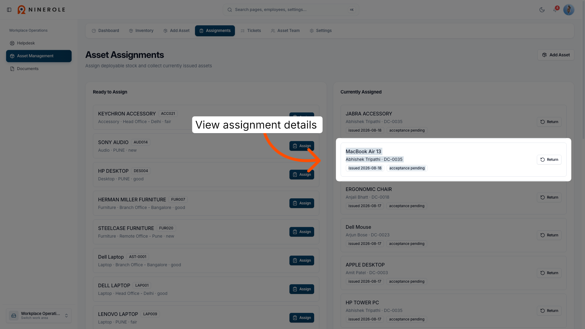View Asset Assignment Details