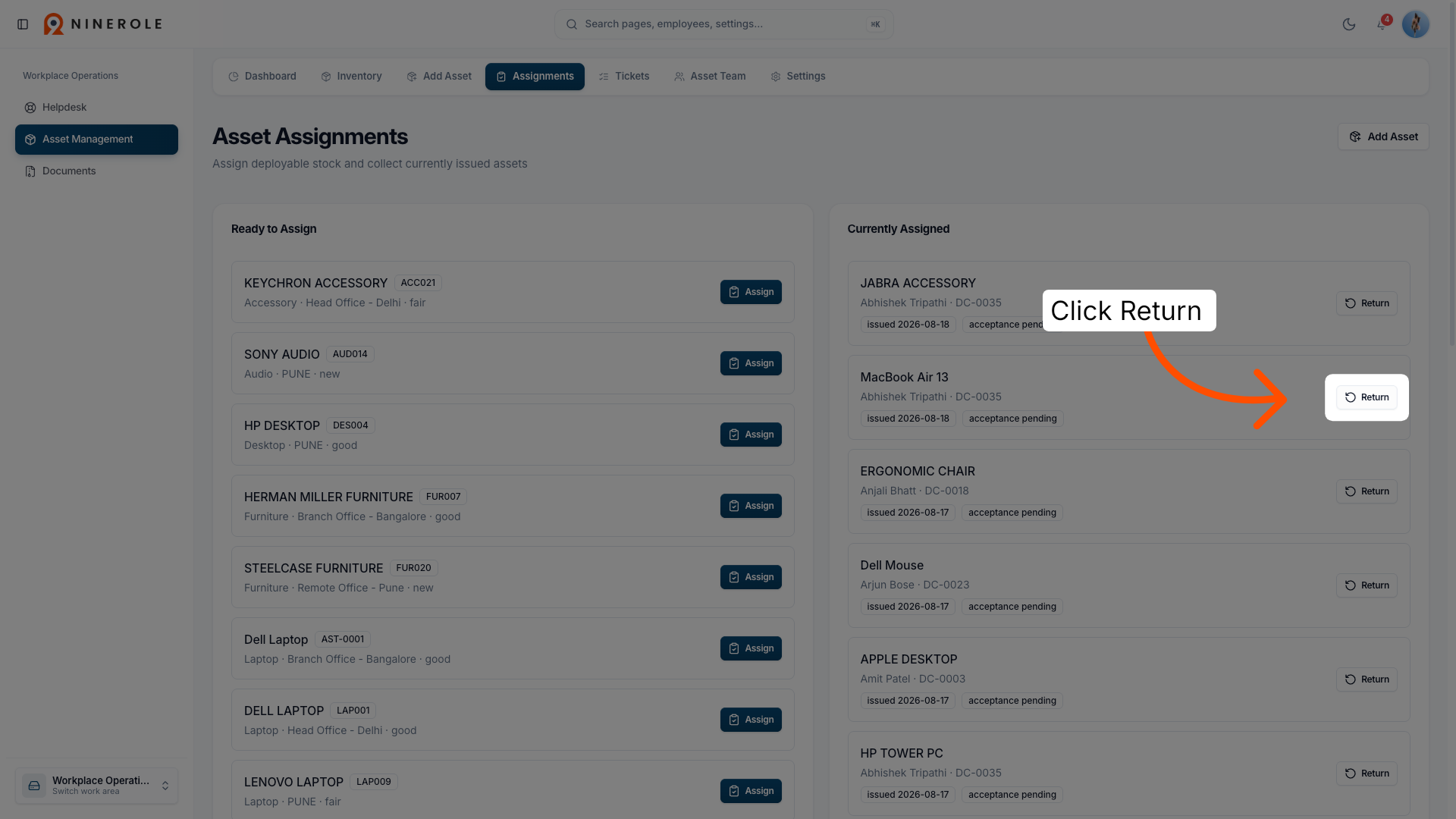 Click Return Button