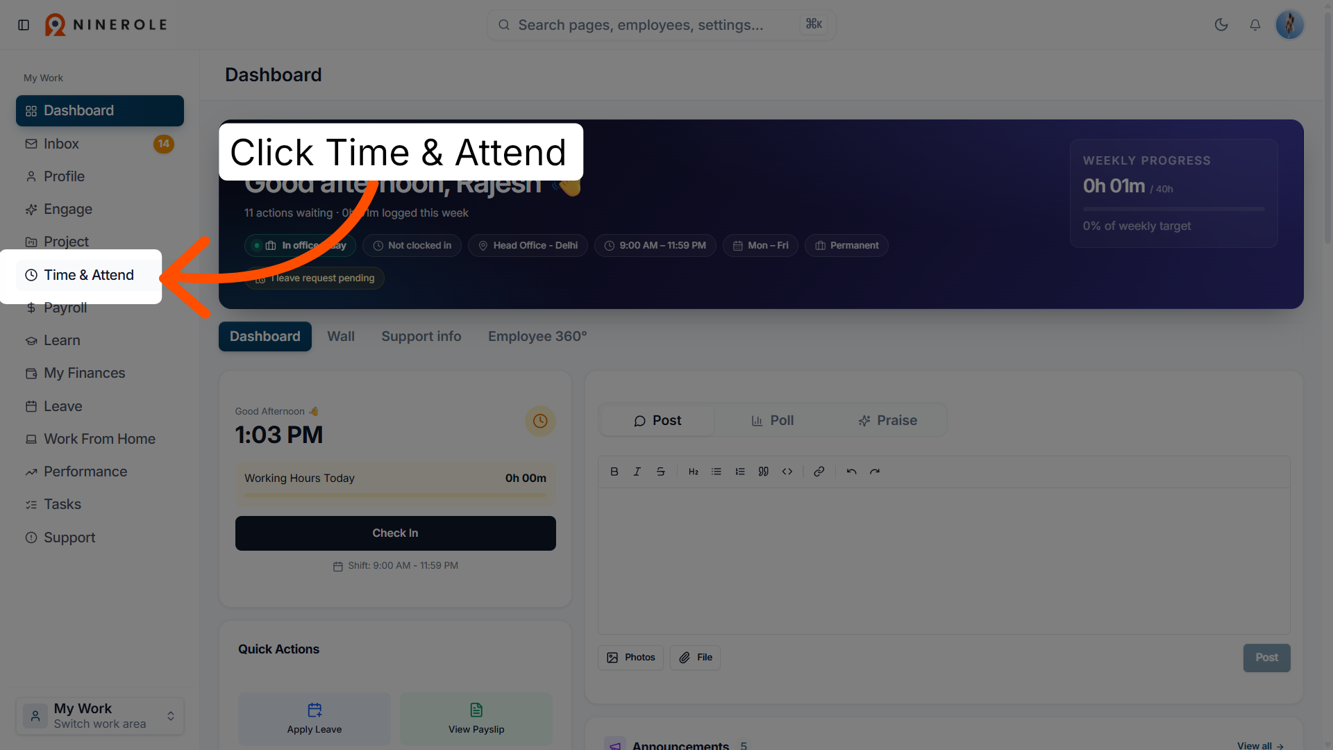 Navigate to Time & Attendance