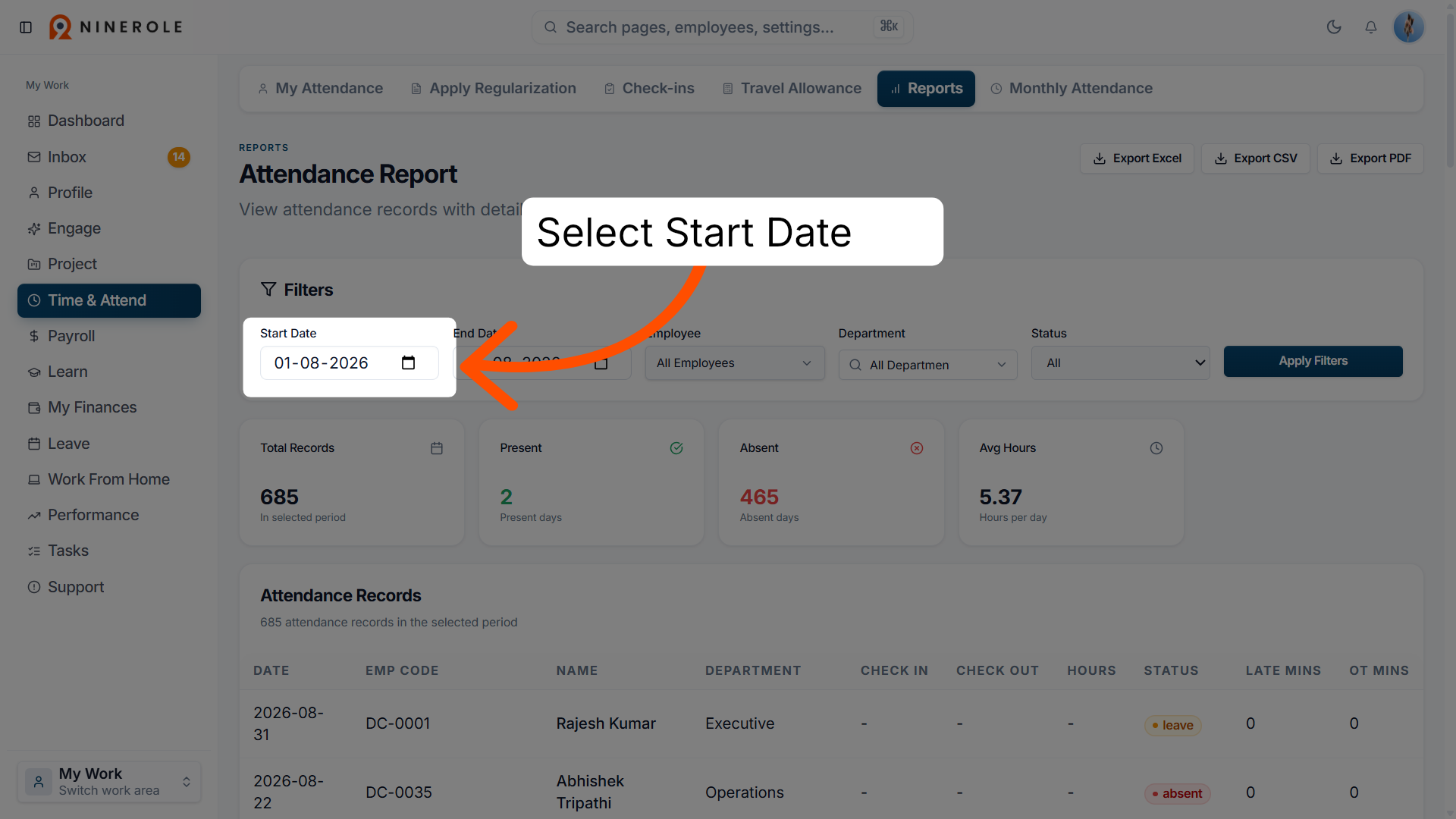 Select Report Start Date