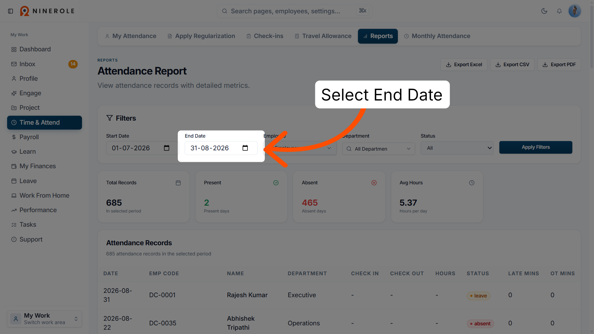 Select Report End Date
