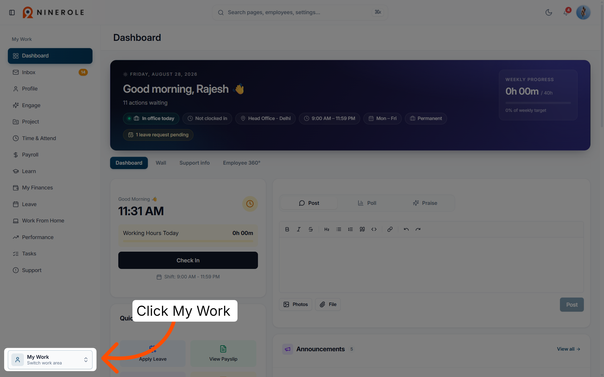 Access My Work Section