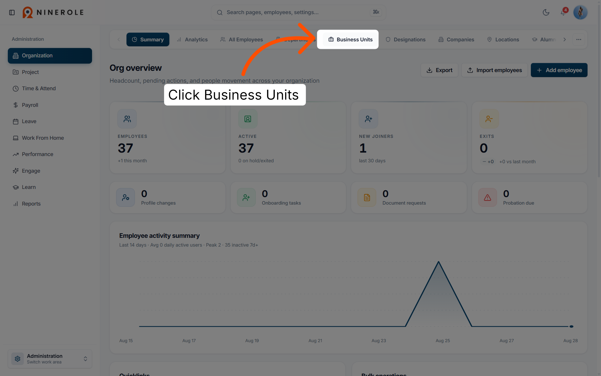 Navigate to Business Units