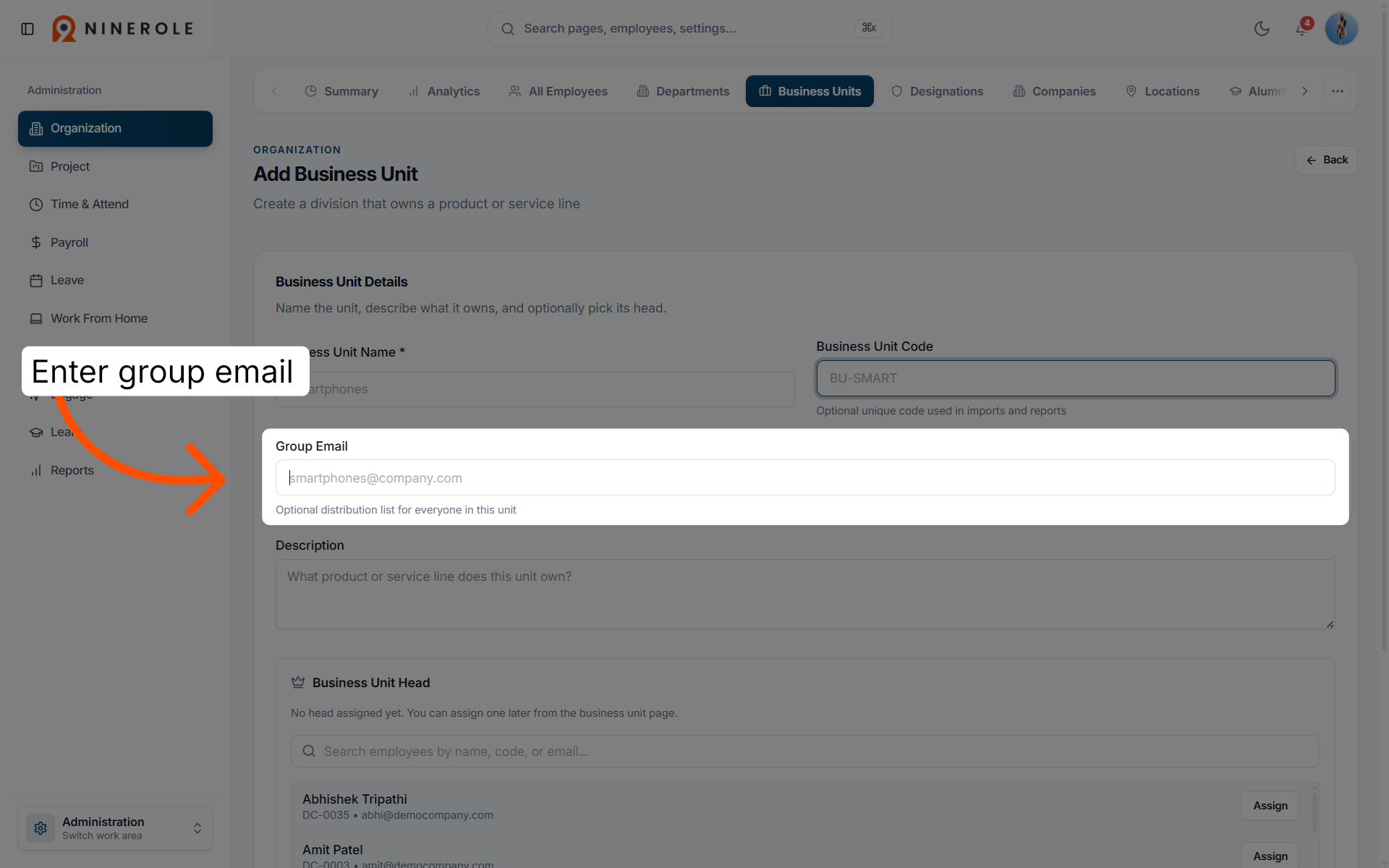 Provide Group Email