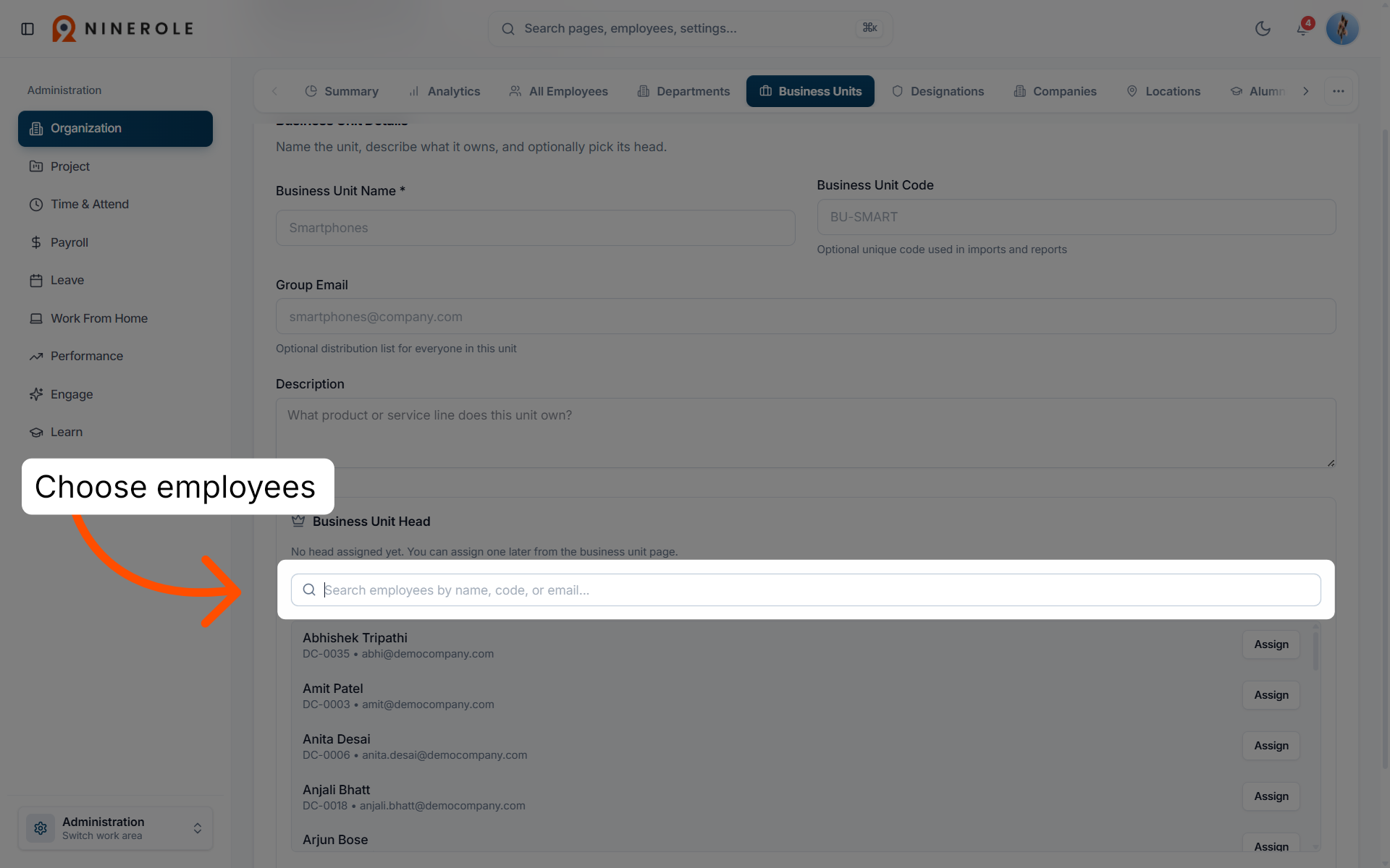 Search Employees to Assign