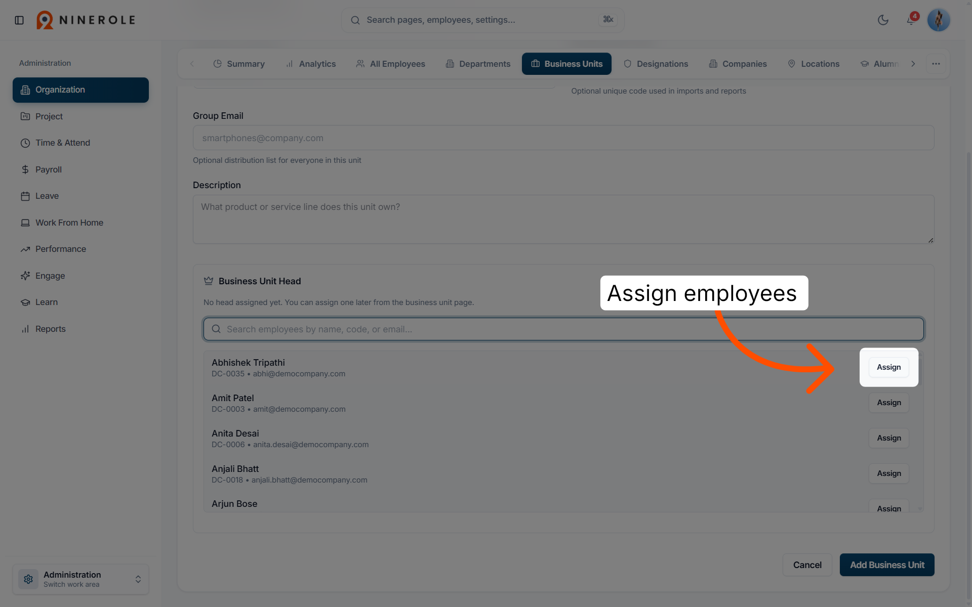 Assign Employees to Unit
