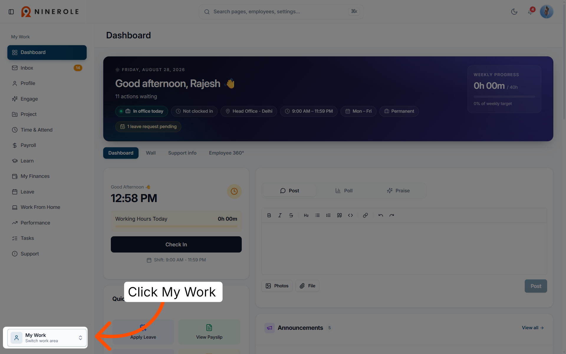 Access My Work Section