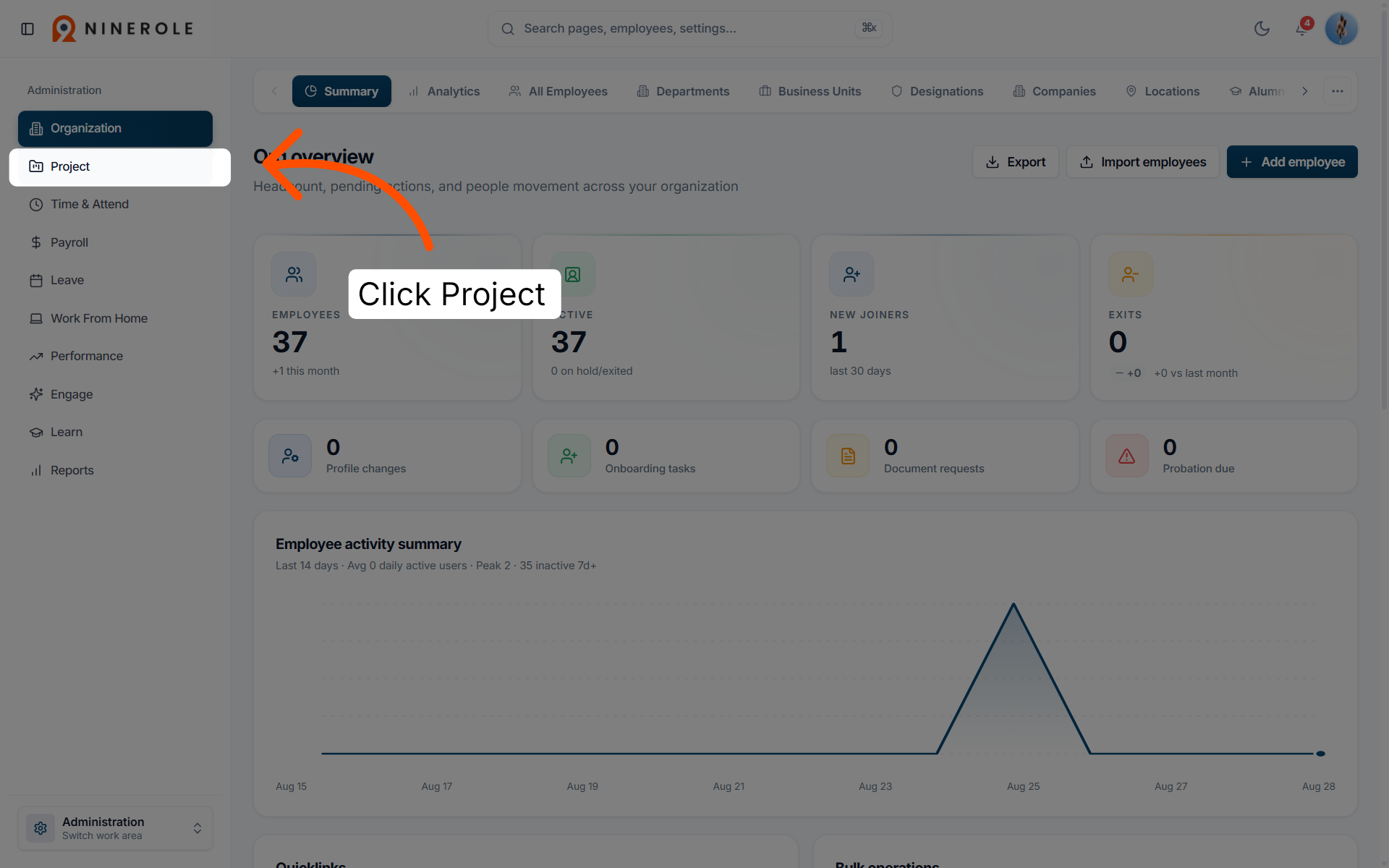 Navigate to Project Summary