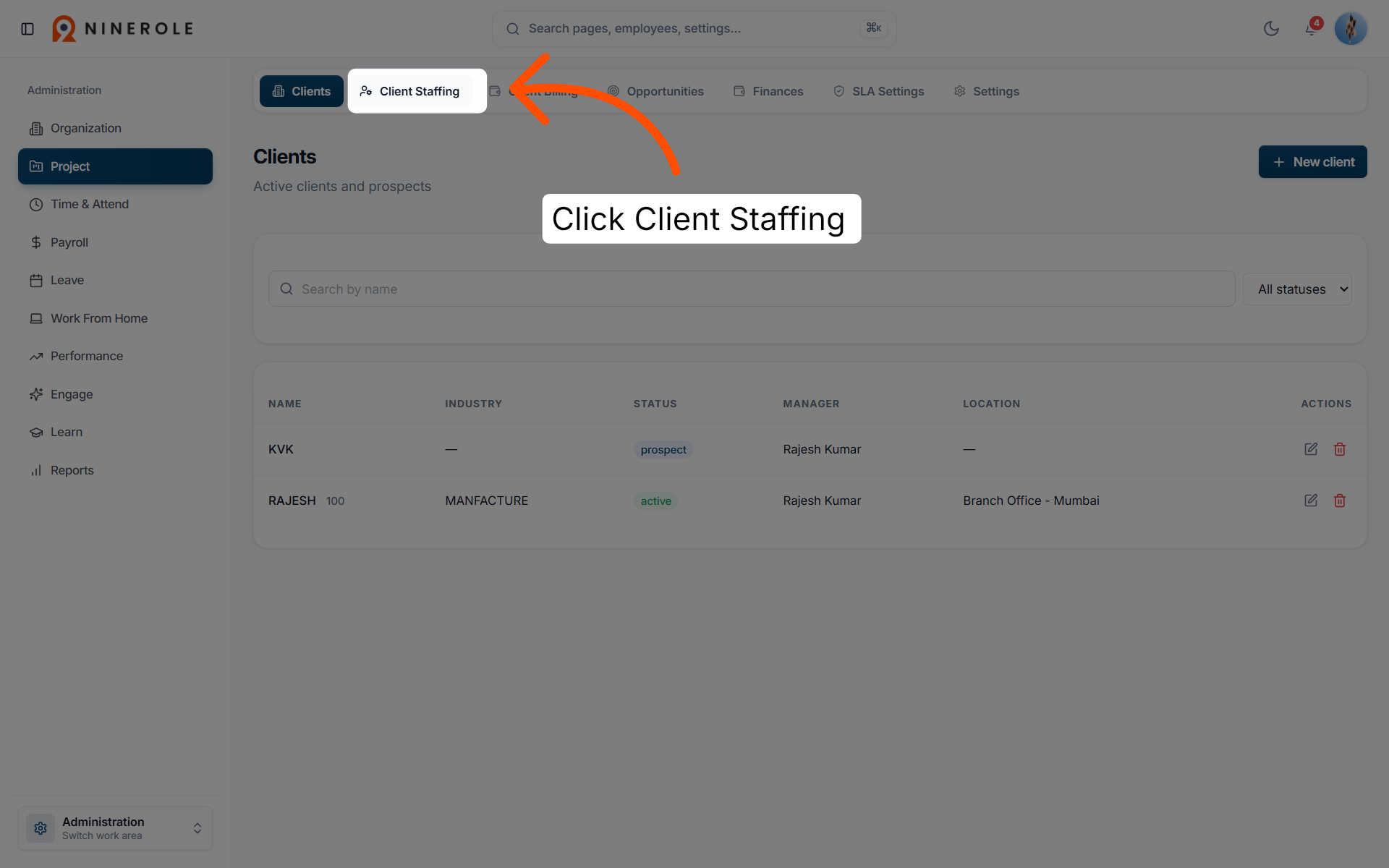 Access Client Staffing Page