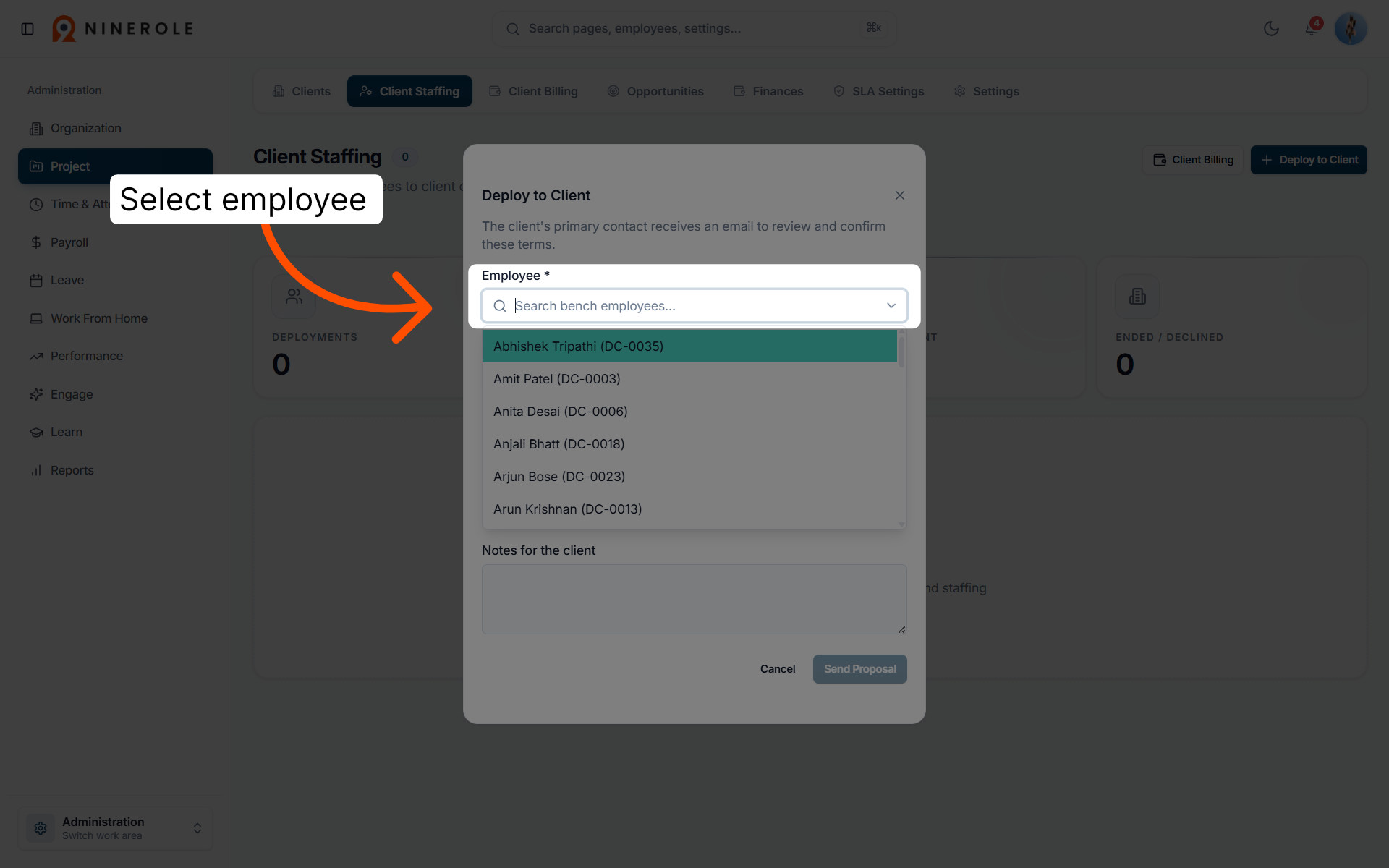 Select Employee for Deployment