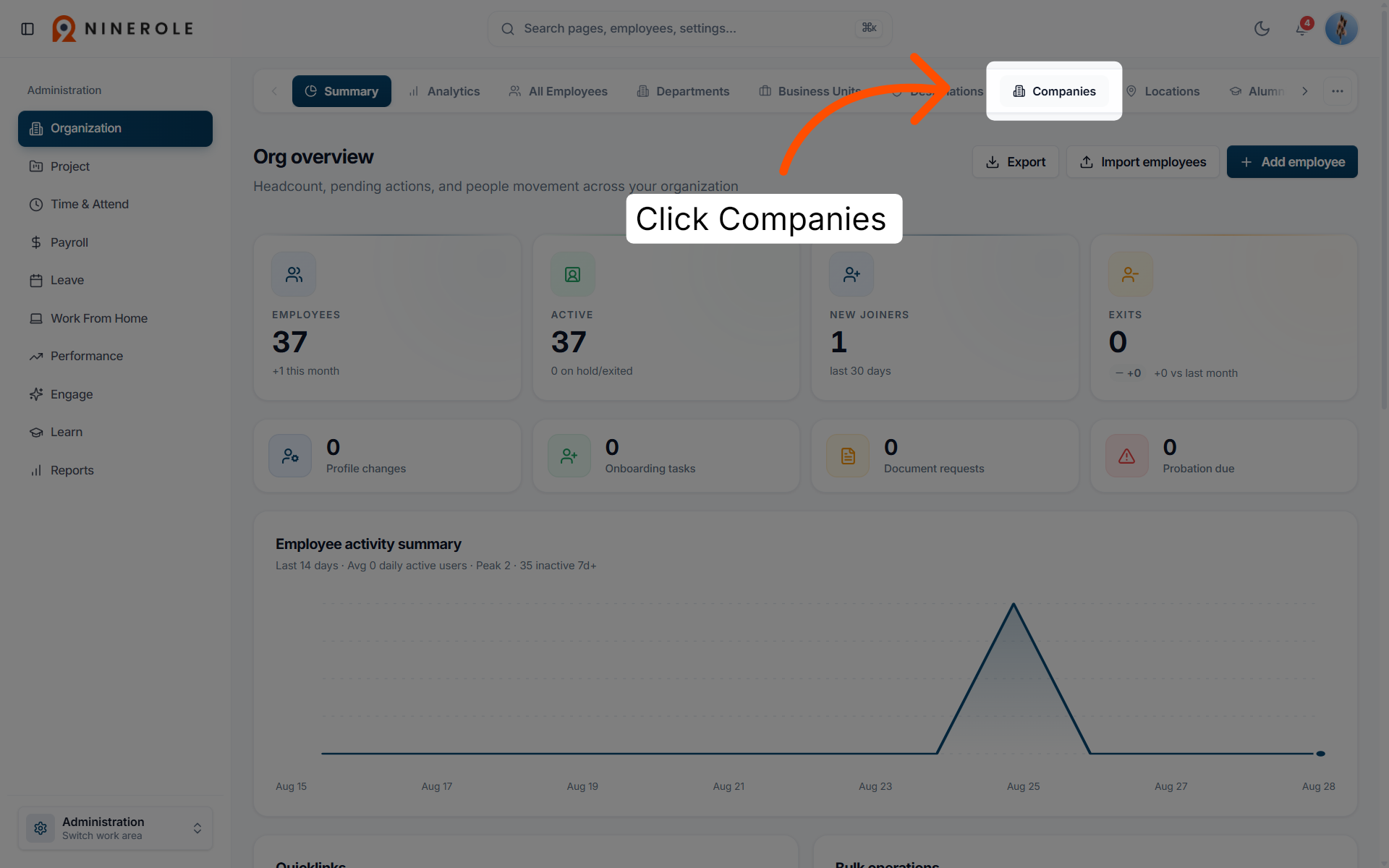 Navigate to Companies Summary