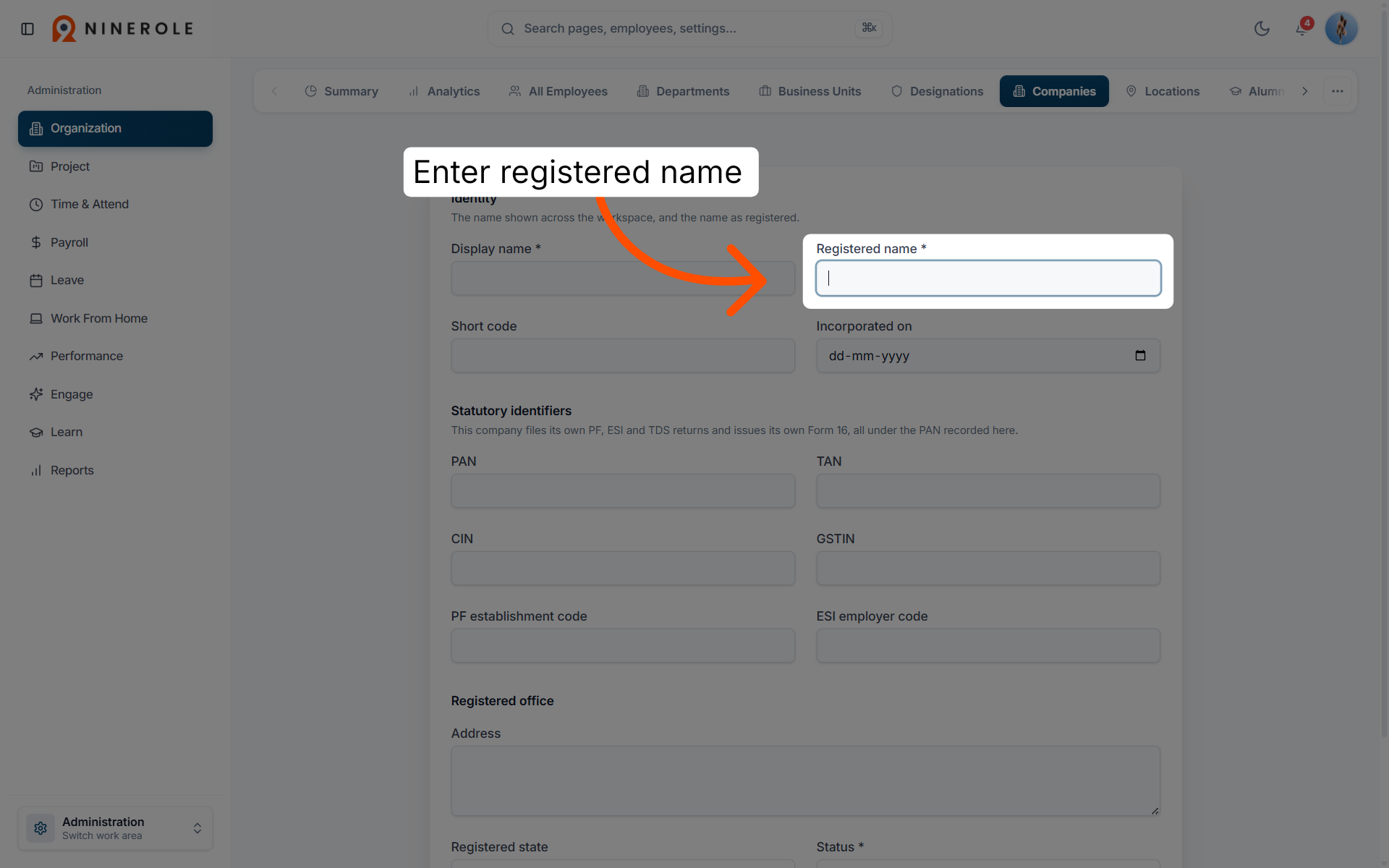 Enter Registered Name