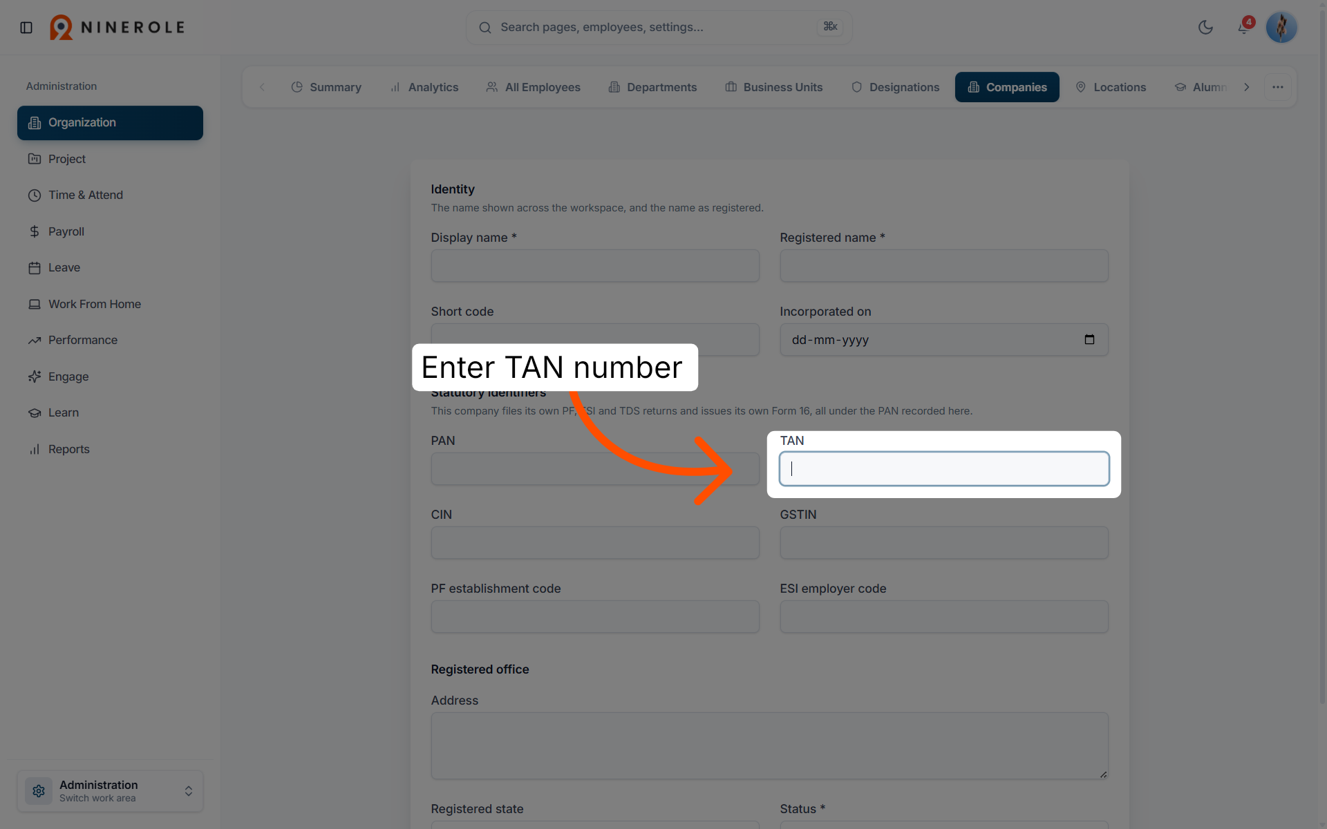 Provide TAN Number