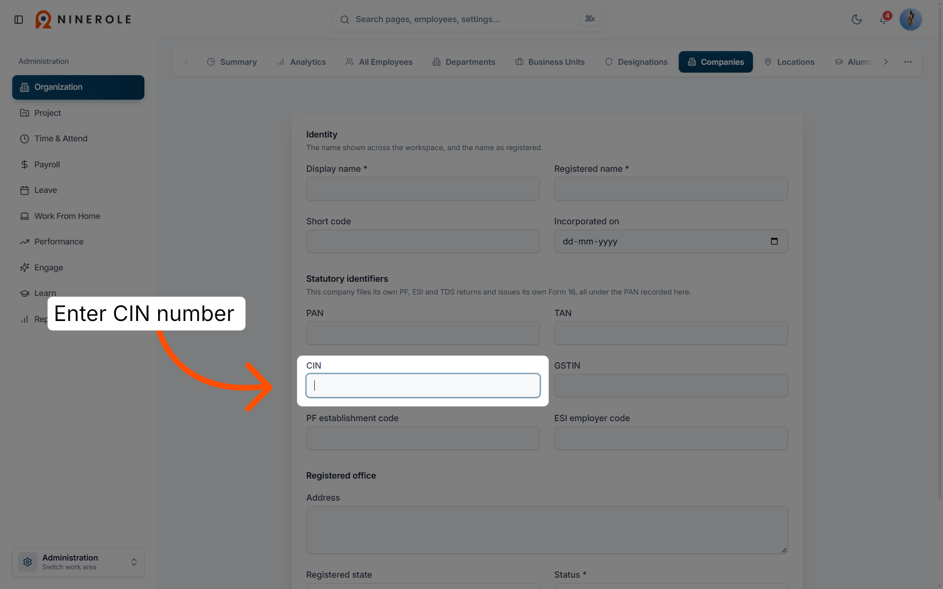 Provide CIN Number