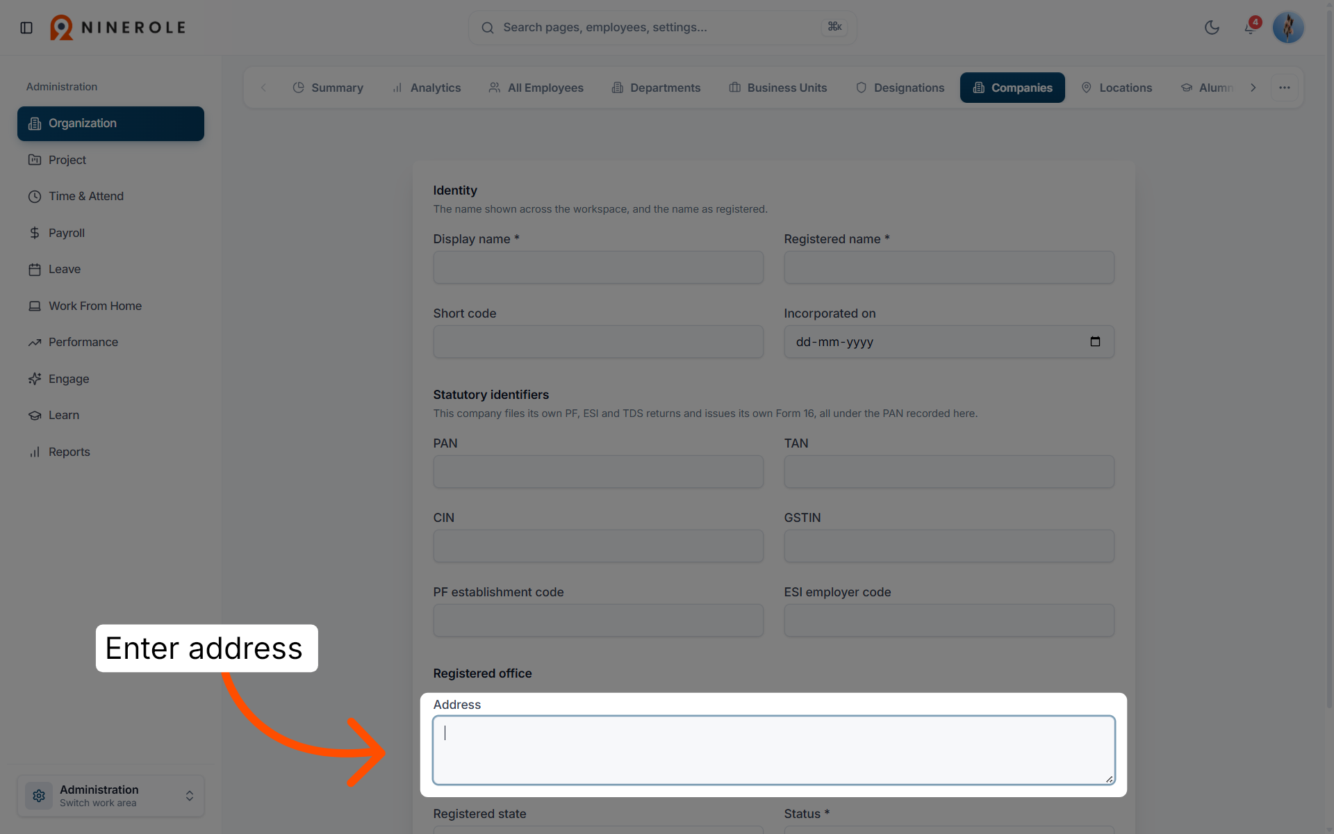 Enter Company Address