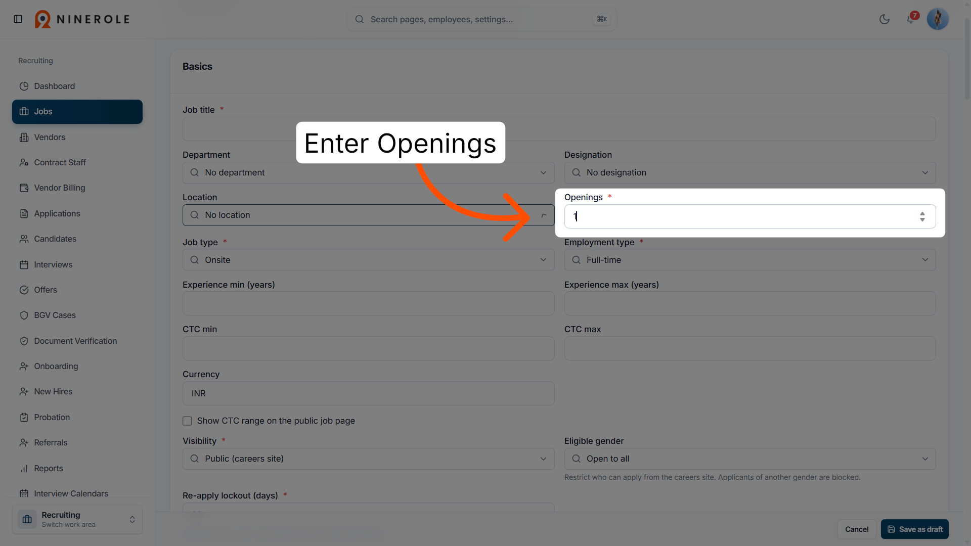 Enter Number of Openings