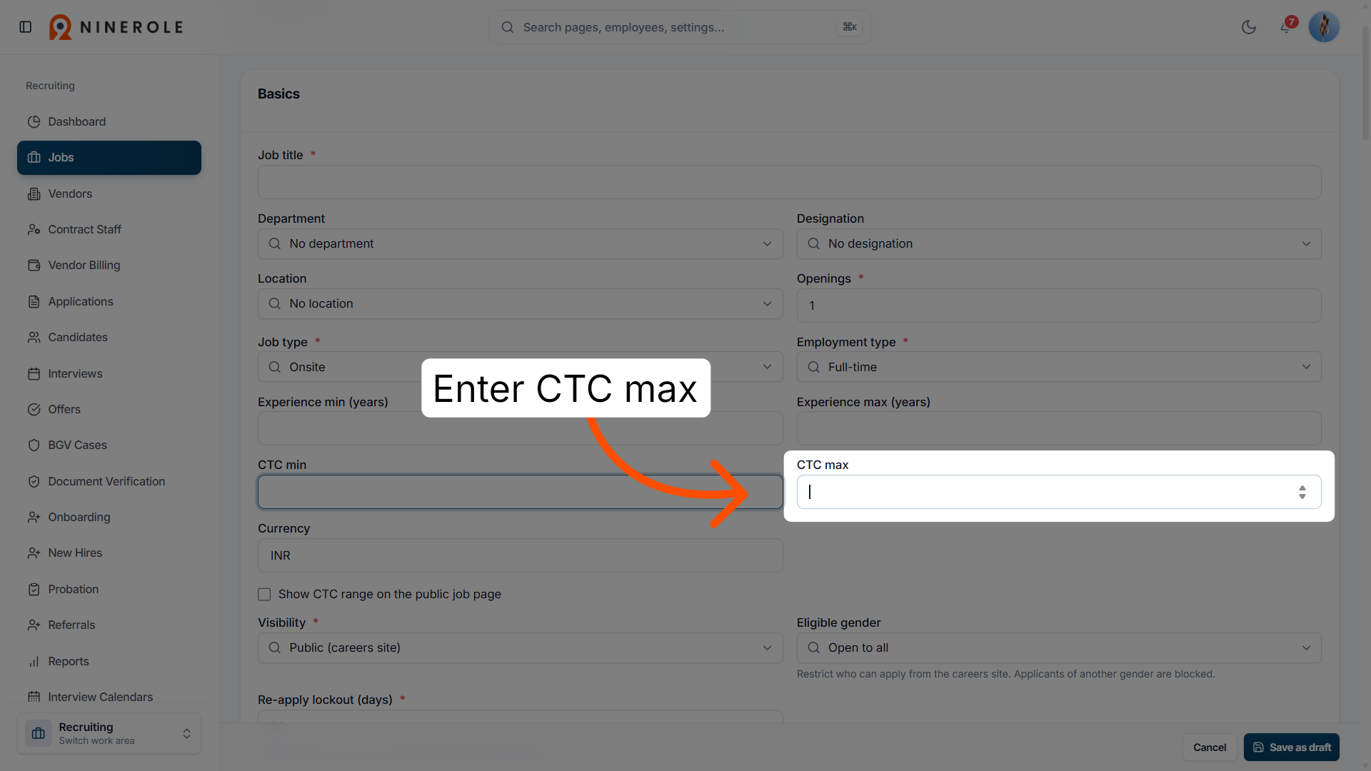 Set Maximum CTC