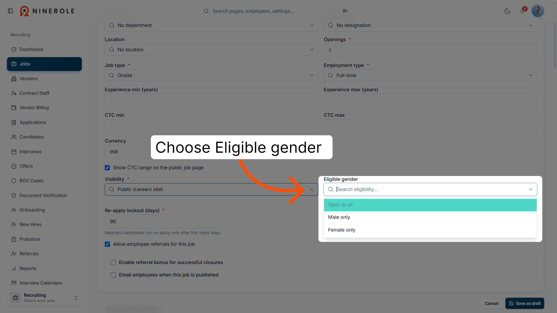 Specify Eligible Gender